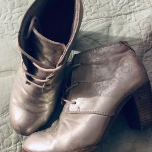 Toms pewter color block style heel bootie